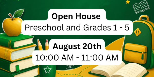 green and gold themed school supplies and background